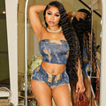 2024 Women's Summer Casual Clothing Set Hot Selling Color Printed Mini Skirt and Strapless Top Woven Two-Piece Set