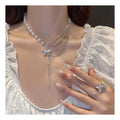 DAIHE New Pearl Butterfly Necklace Diamond Tassel Pendant Fashion Jewelry Necklaces Multi Layered