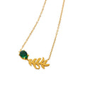 Charm Delicate 18k Gold Plated Stainless Steel Leaf Pendant Necklace Green Zircon Jewelry Women Elegant Nature Inspired Gift