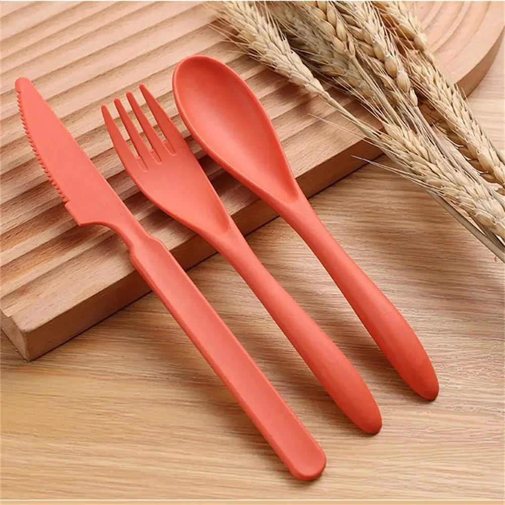 Portable Plastic Cutlery Set for Outdoor BBQ Camping Picnics-Reusable Spoon Forks with Case Cartravel Tableware