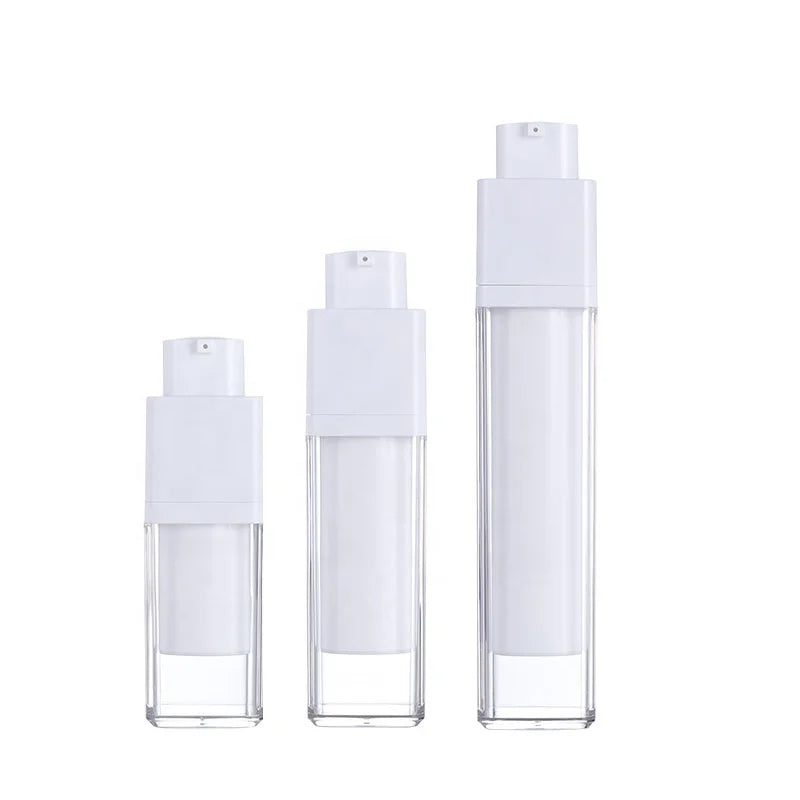 15/30/50ml Lotion Cream Airless Bottles Square Clear Frosted Mist Spray Dispenser Bottle Double Wall Empty Vacuum Pump Bottle