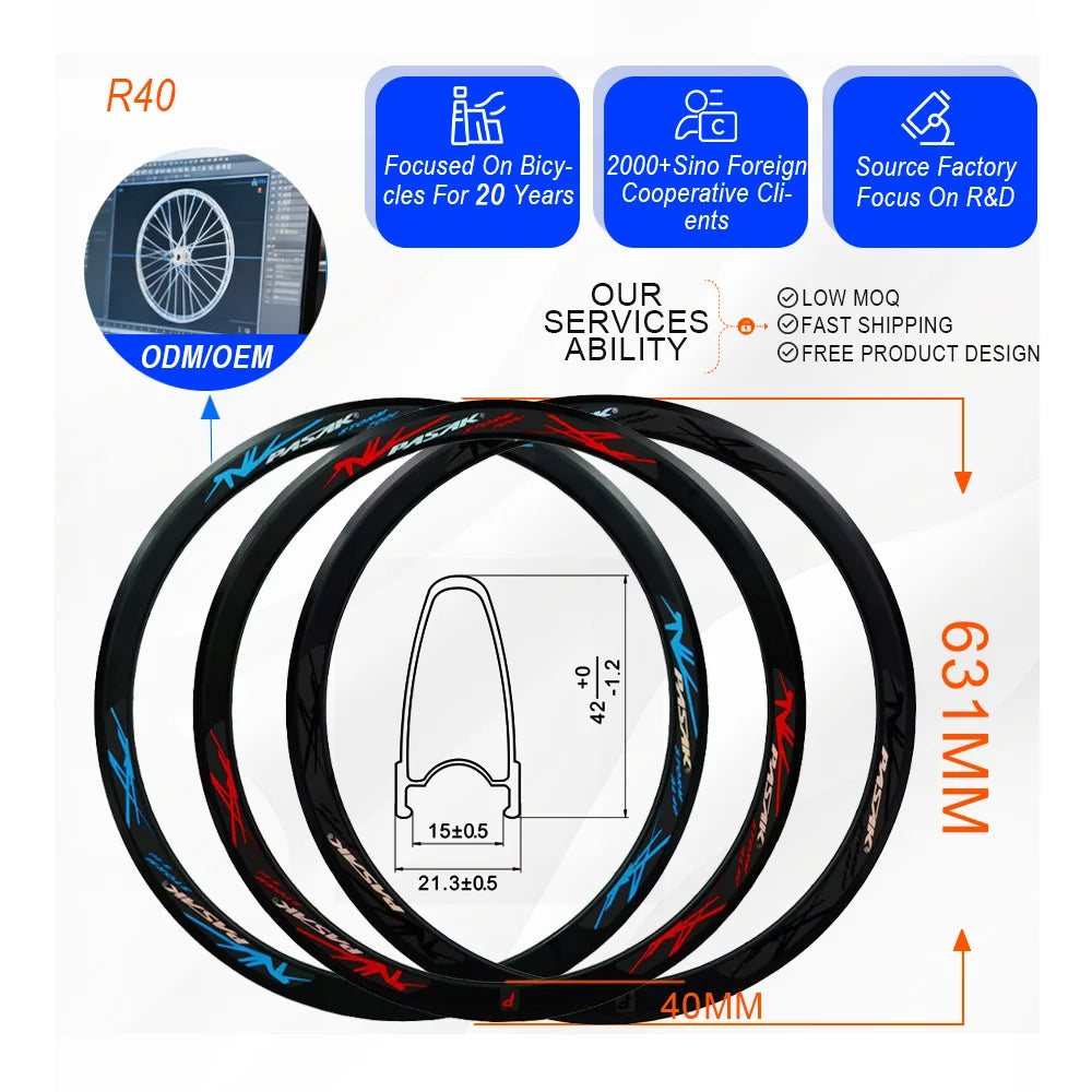 700C Road bicycle Rim 20 Hole 24 Hole Flange Aluminum Alloy 40mm 660g Double Tool Ring