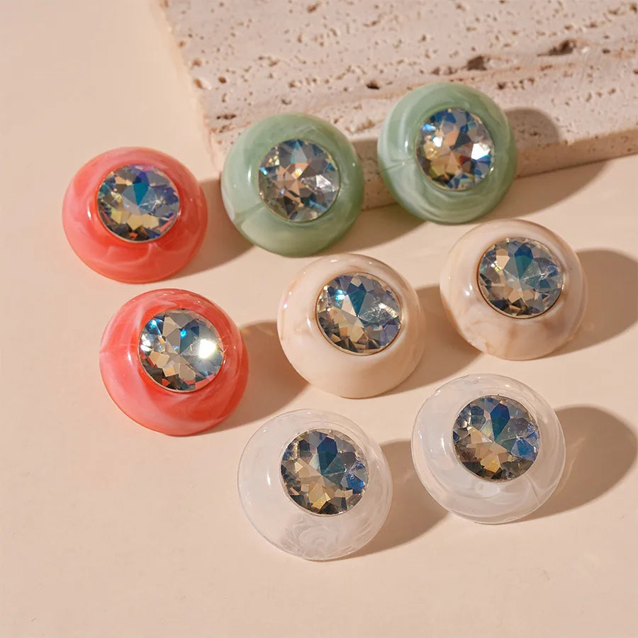 2025 New Arrival Fashion Jewelry Simple Candy Colored Acrylic Diamond studded Round Silver Stud Earrings Crystal Resin Earrings