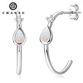 White Gold Plated 925 Sterling Silver Pear Cut Opal Gemstone Drop Hoop Earrings for Women