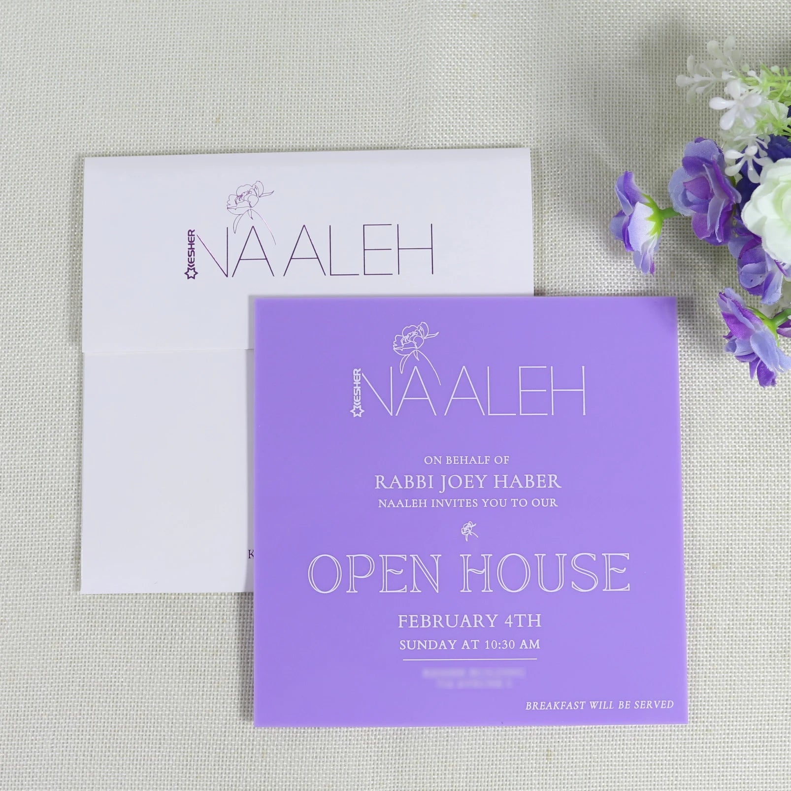 Purple Color Acrylic House Open Invitation With Customize Print for Store Opening Ceremony Invitation