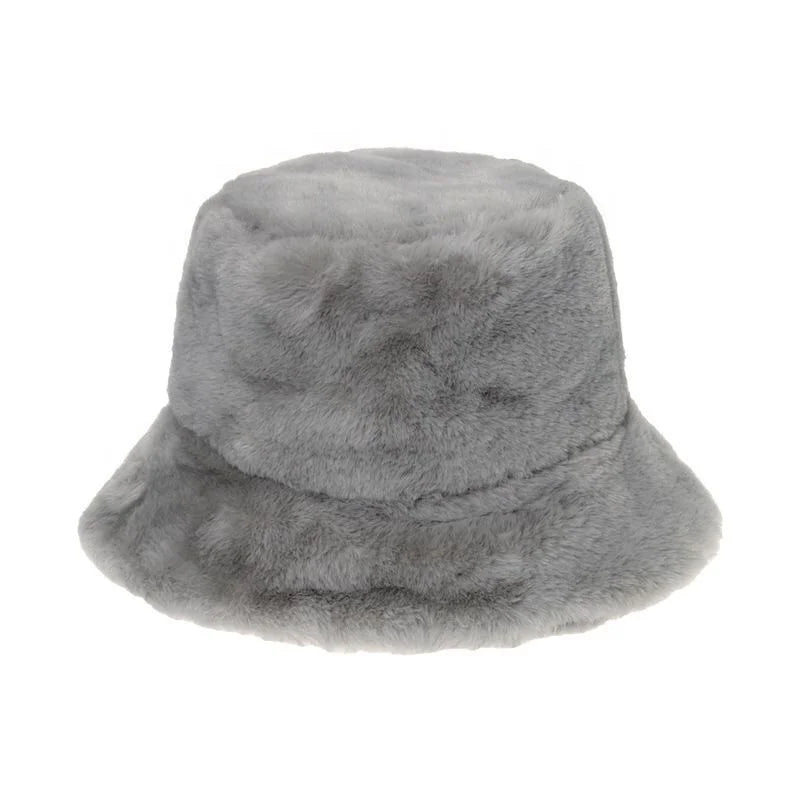 Women's Winter Bucket Hat Vintage Cloche Hats Warm Faux Fur Wool Outdoor Fisherman Cap