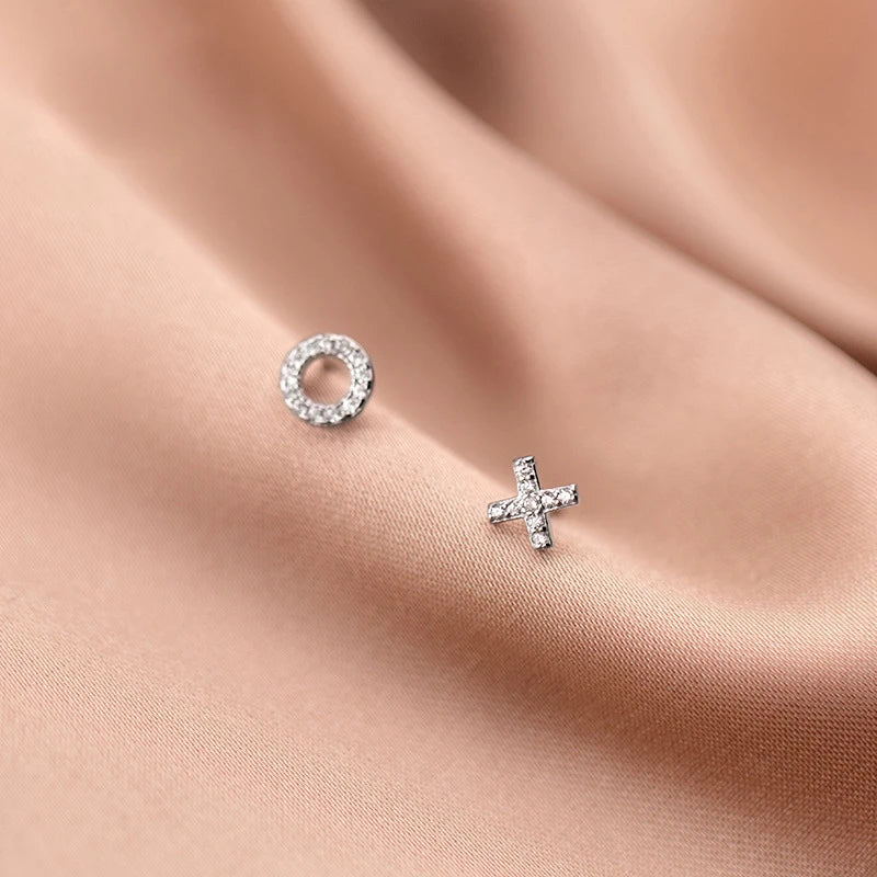 Real 925 Sterling Silver Fashion Sweet XO Crystal Rhinestone Stud Earrings for Women Wedding Party Fine S925 Jewelry