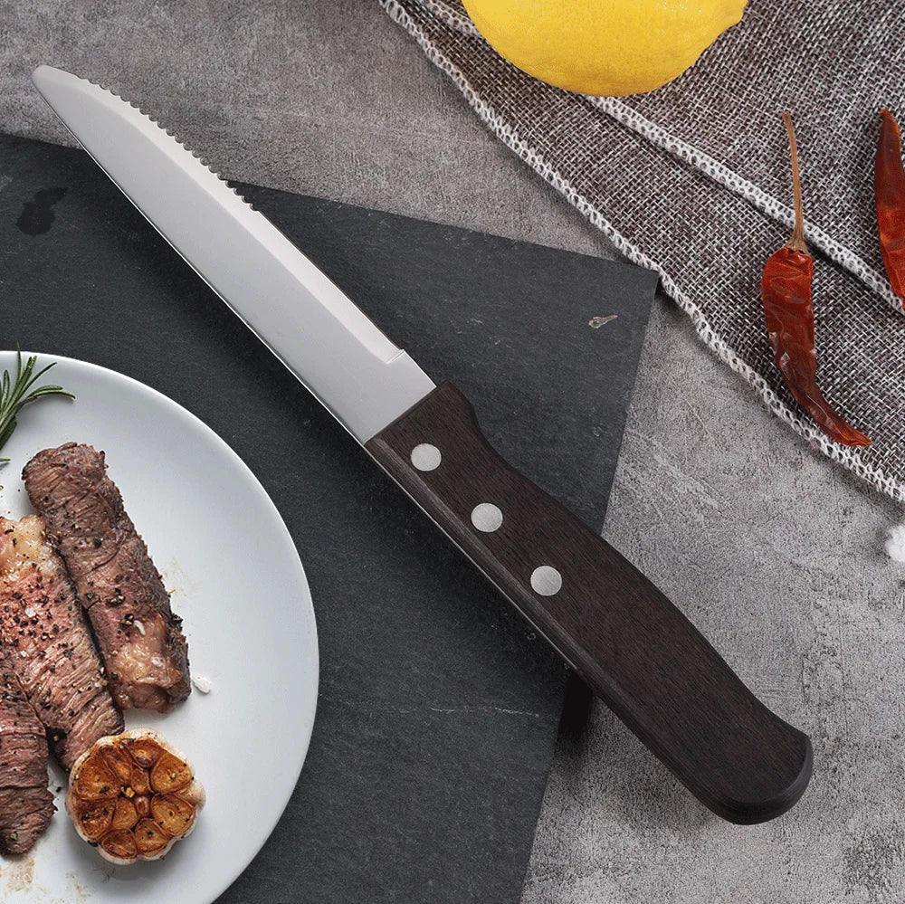 Garwin Best Selling 5 Inch Sharp Serrated Steak Knife Stainless Steel with Pakka Wood Handle in Stock