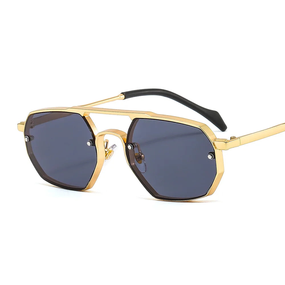ADE WU OT22034 Double Bridge Small Irregular Sunglasses Metal Frame Locomotive Decor Shades Steampunk Men Sun Glasses UV400
