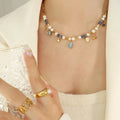 Ins Hot Non Tarnish 18K Gold Plated Stainless Steel Necklace Beaded Pearl Crystal Pendant Choker Necklace for Women Jewelry