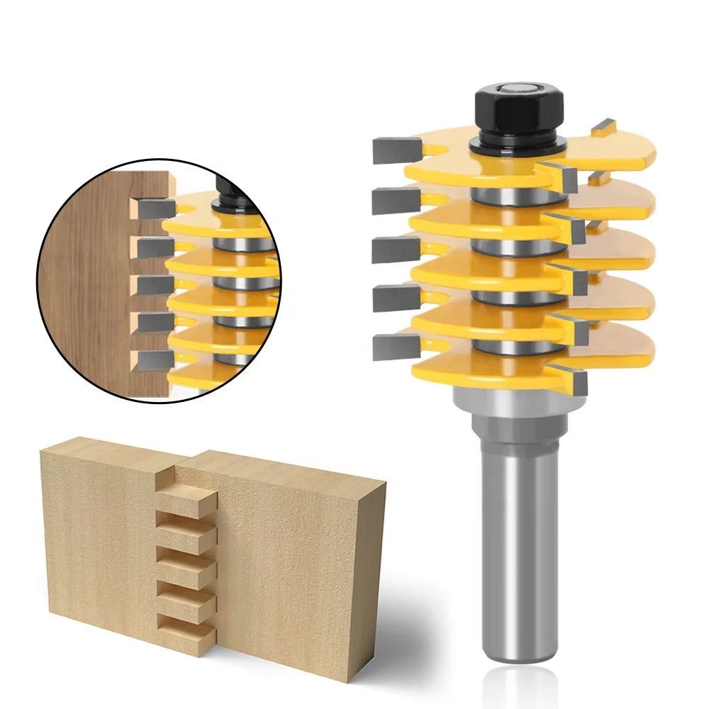 1/2" and 12mm Round Shank 3 Blades Fully Detachable Finger Joint Router Bits for Woodworking Edge Joining Cutter
