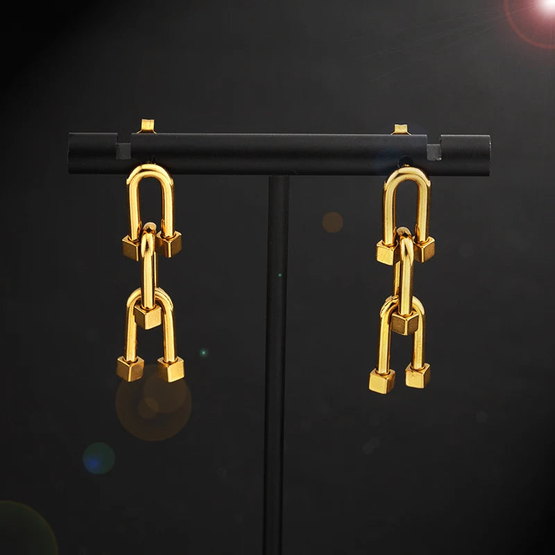 Trendy Punk Jewelry Stainless Steel U Shape Earrings 18K Gold Plated U Shape Link Drop Earrings Women