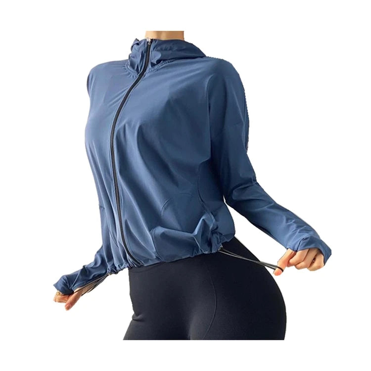Wholesale Winter Loose Zipper Hooded Running Jackets Women Casual Sweatshirt Gym Yoga Sport Coat Female Fitness Windbreaker