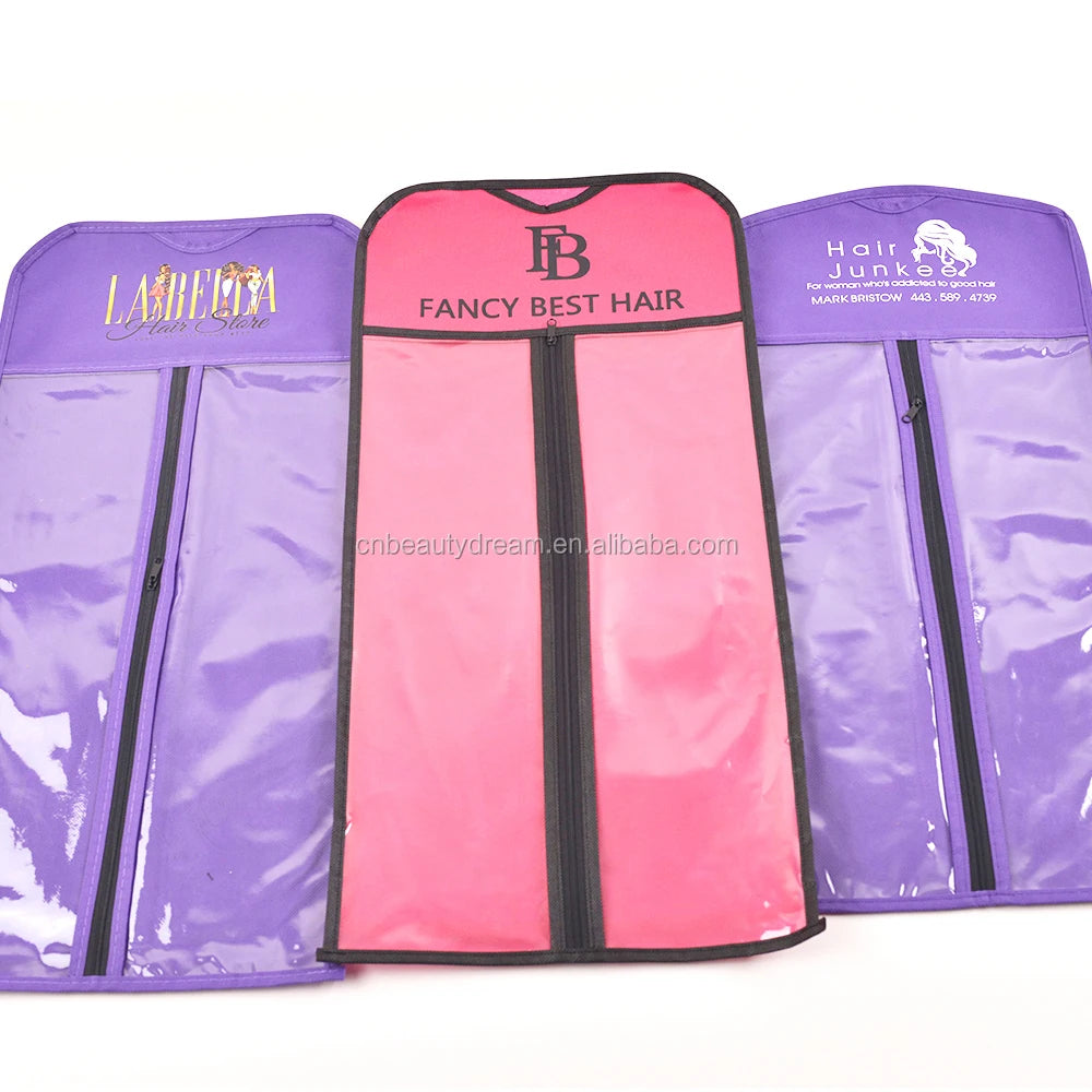 Custom Satin Hair Bags Embroidery National Logo Lady Fashion Vintage Spring/Summer Wigs Extensions Packaging Dustbag