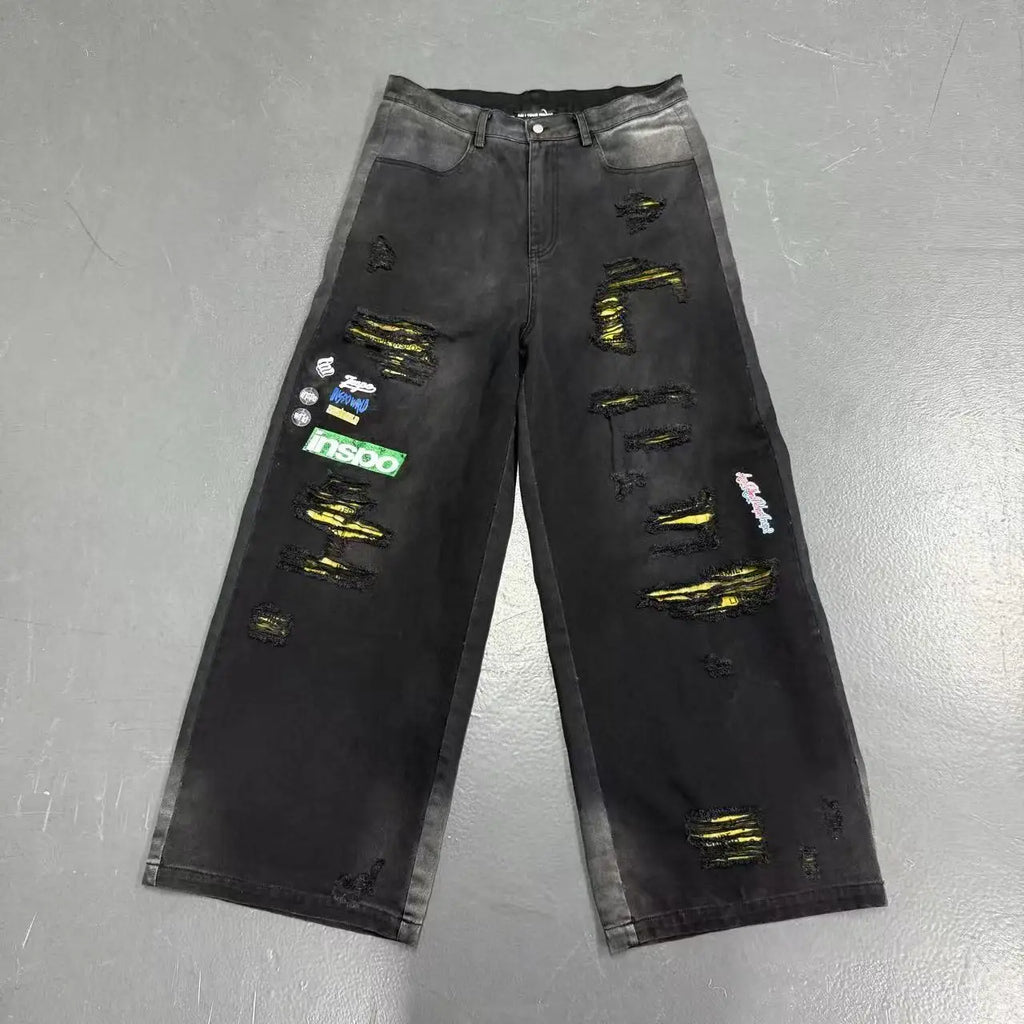 Dongguan City Men Streetwear Manufacturer Custom Flat Embroidery Logo Cargo Denim Pants Y2K Twill Baggy Jeans