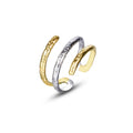 French Silver Gold Mixed Color Three Layer Finger Rings Wrinkle Irregular S925 Sterling Silver Multilayer Line Open Ring