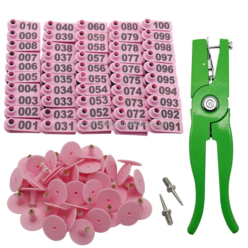 PE Farm Equipment Sheep Pink Ear Tag 001-100 Numbers Cattle Goat Ear Tag