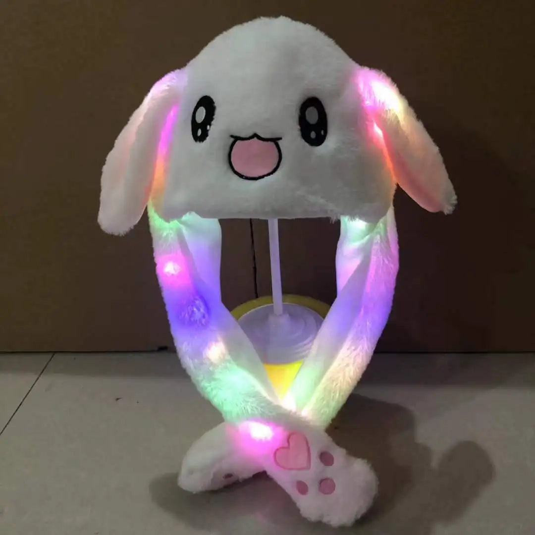 Kawaii Plush LED Glowing Rabbit Ears Hat Lovely Luminous Kids Adult Plush Hand Pinch Cap Party Moving Ears Hat With Earflap