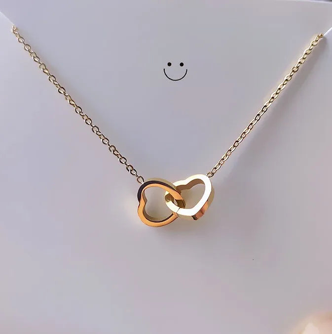 Simple Pendant Double Ring Love Collar Bracelet Stainless Steel Cross Connection Heart Necklace Jewelry