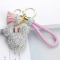 New Cute Luxury Designer Crystal Cartoon Tassel Key Chain Wrist Leather Key Ring Bag Car Keychain