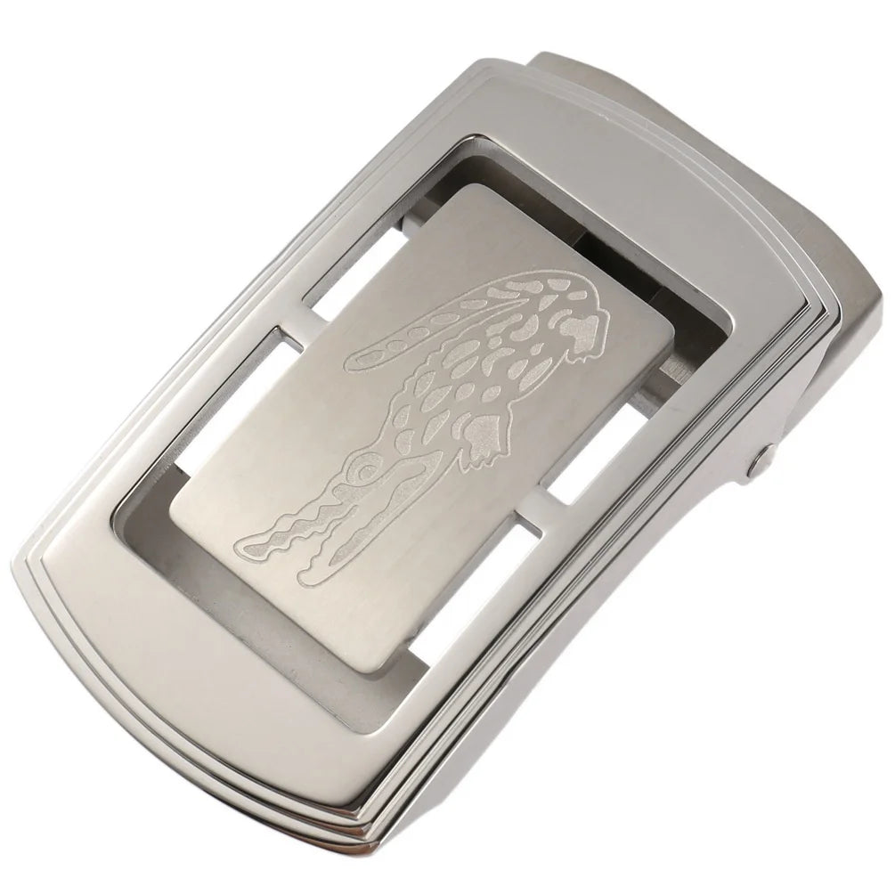 Custom Logo Luxury Heavy Duty Automatic Ratchet Buckle Men's Belt Stainless Steel Silver/Gold BSCI Certified 3.6CM