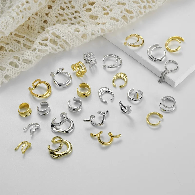 ICEBELA Jewelry 1pcs Women 925 Sterling Silver Ear Cuff Earring Gold Plated Non Pierced Ear Cartilage Clip Earrings