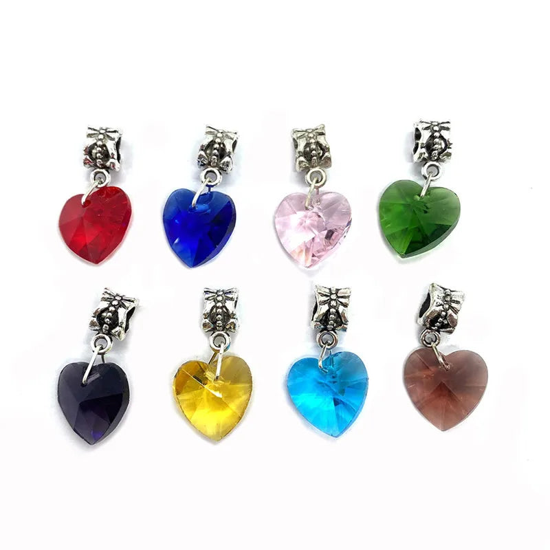 Heart Crystal Dangle Charms Pendants with Bail Hanger Large Hole Beads for DIY Necklace Earrings Bracelets Jewelry Making