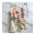 Boho Rainbow Silicone Beaded Tassel Lanyard Keychain Custom Name Teacher Nurse Work ID Badge Holder Bag Charm Keychain Lanyard