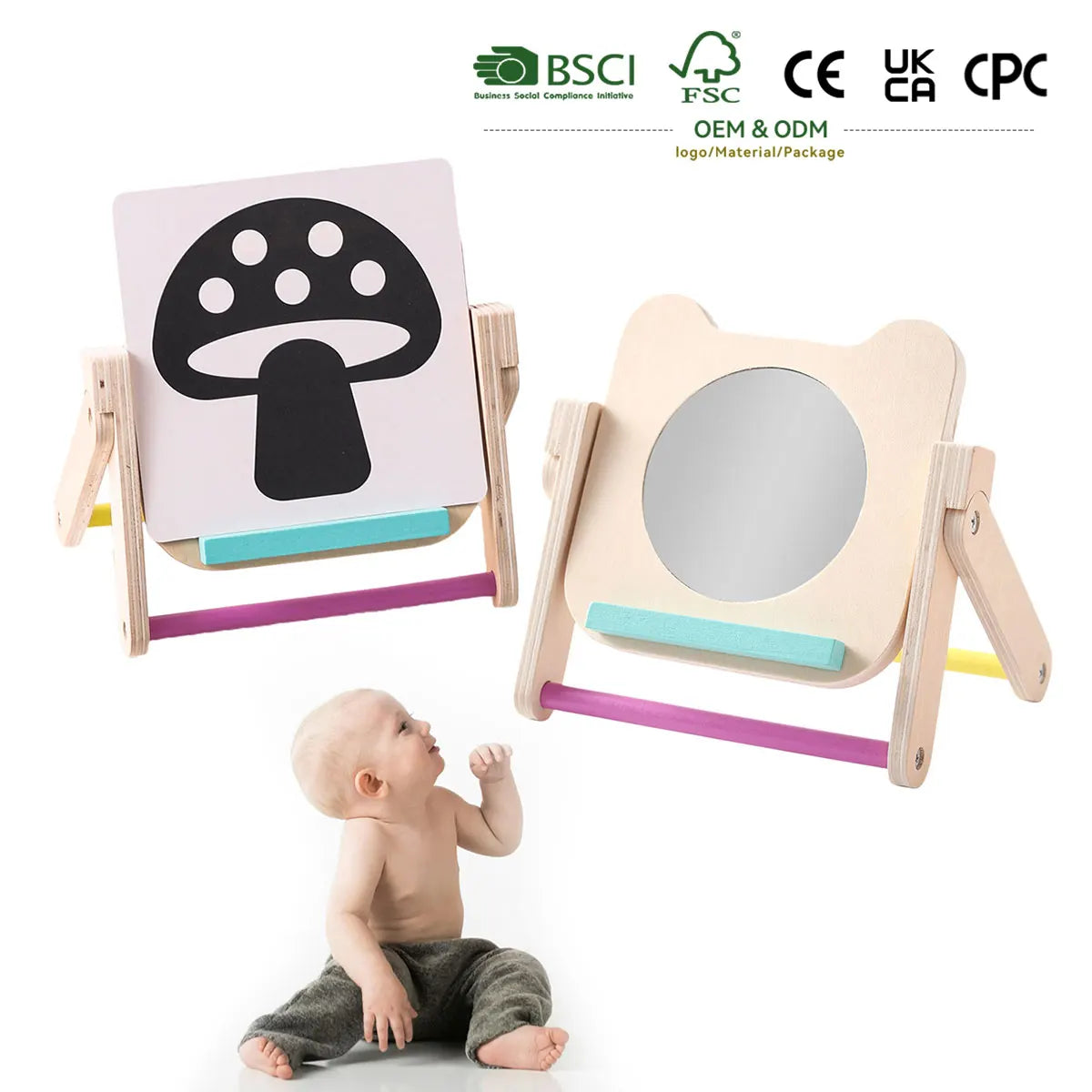 PMZ2207 Hot Sale Mini Beech Wood Visual Stimulus Mirror Children's Educational Toy Age-Appropriate Custom Logo