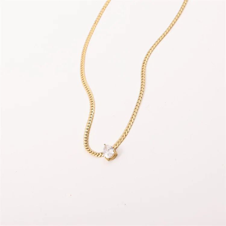 Custom logo Necklace 18k Gold Plated Snake Chain Waterdrop Zircon Necklace