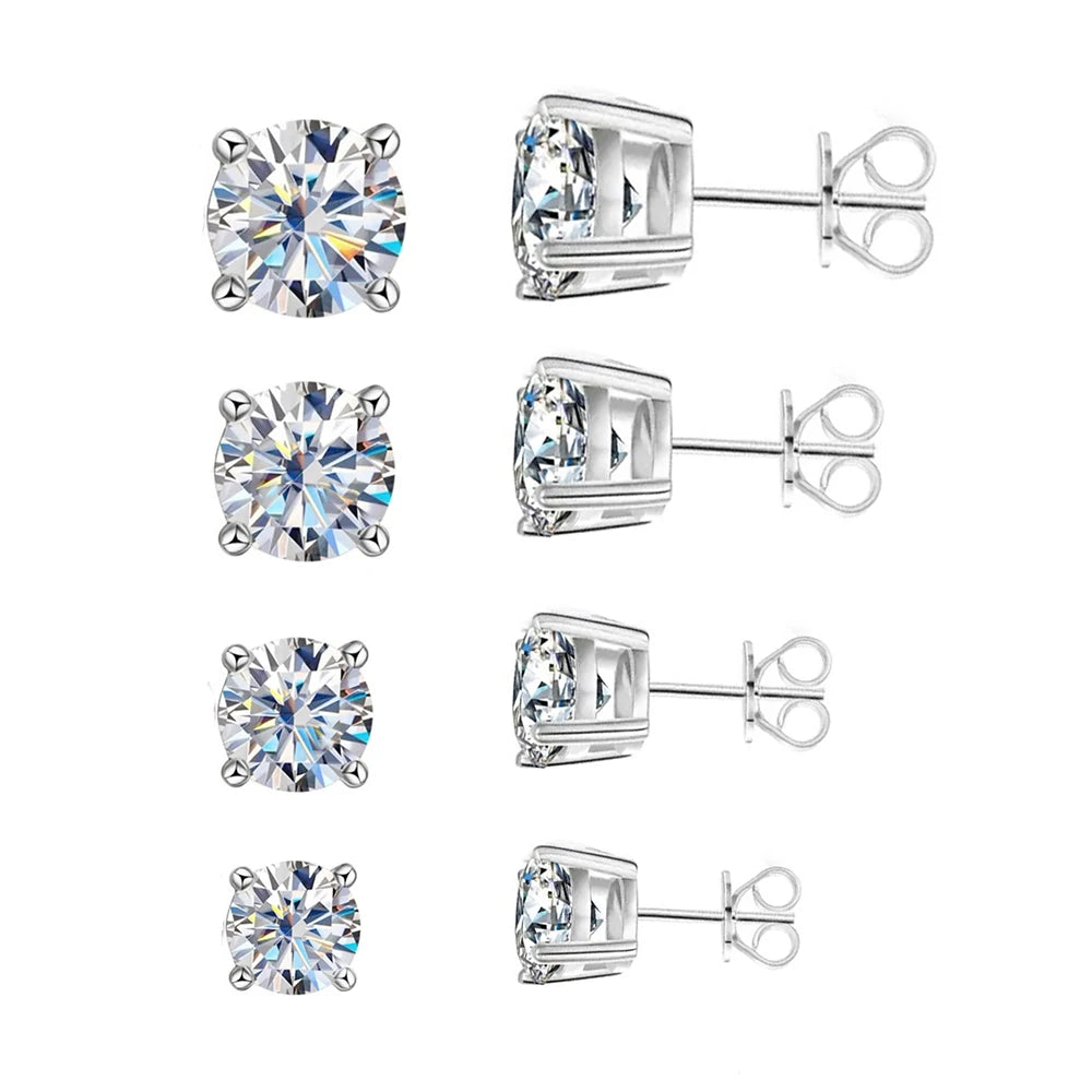 Trendy CZ Women 925 Sterling Silver Stud Earrings for Adult Kids Boy Fashion Concise Style Round Iced Out Cubic Zirconia Jewelry