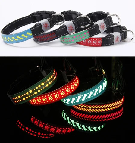 Waterproof Nylon Luminous Dog Collars Buckle Flashing Light up Night Safety Led Dog Collars