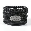 BINSHUO Manufacturers Wholesale Hip Hop Man Jewelry Retro Leather Pirate Punk Beaded Multi-layer Leather Woven Bracelet 4pcs/Set