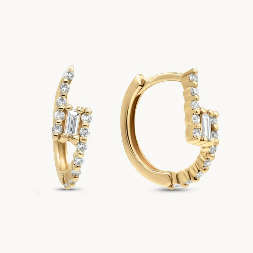 LOZRUNVE Luxury Jewelry 925 Silver Wave Cross Baguette Huggie Hoop Earring 2024