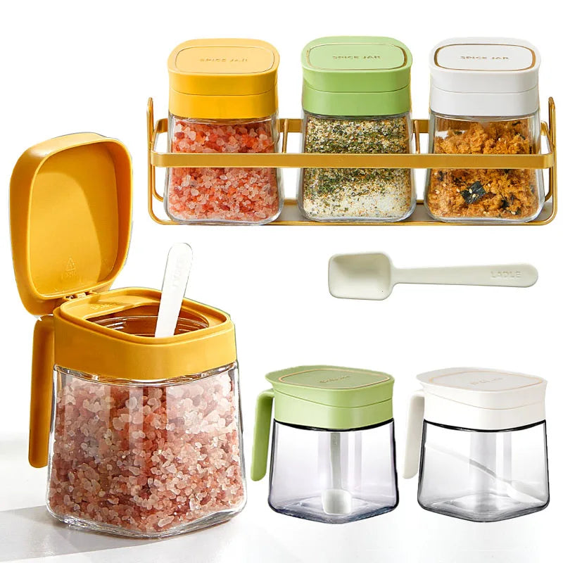 High Borosilicate Glass Condiment Kitchen Storage 300ml Spice Container Sugar Salt Pepper Herbs Seasoning Jar With Spoon & Lid