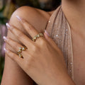 J&D Gold Plated Stainless Steel Fluid Wave Ring with Cubic Zirconia Modern Organic Nature-inspired Geometric Jewelry for Women