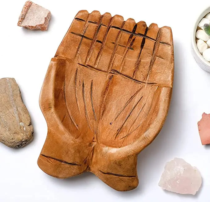 Wholesale Decorative Bowls   Rustic Wood Bowl Open Hand Sculpture Wooden Hand Praying Bowl