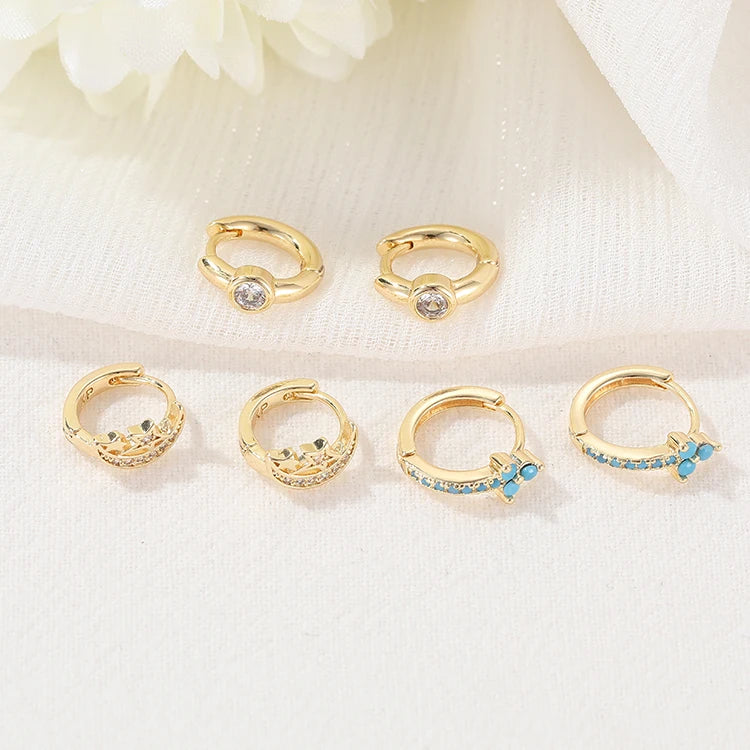 Trendy 14K Gold Plated Moon Star Huggie Hoop Earrings Small Cubic Zirconia Cartilage Earring Minimalist Jewelry for Women Gift