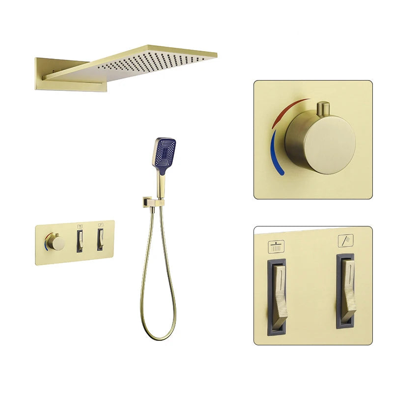 Modern Thermostatic Shower Combo Set with Rain Spray Brass Bathroom Hot/Cold Water System for Home Apartment Use