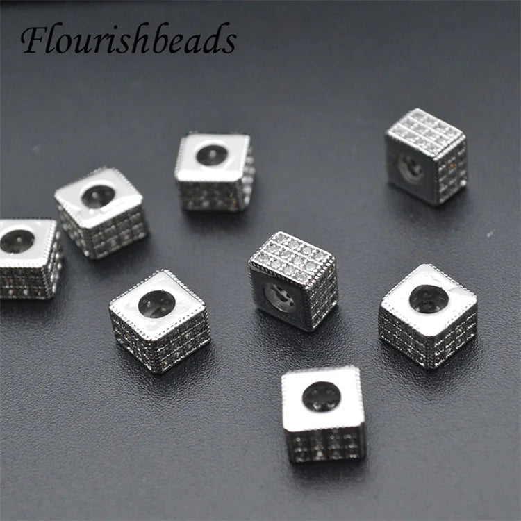High Quality Anti Rust Nickel Free Silver Plated Geometric Square Micro Pave Zircon Spacer Beads for Jewelry Bracelet