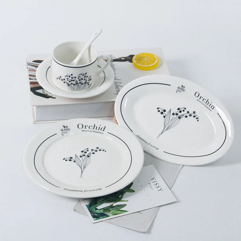 Ins Lily of the Valley Ceramic Dessert Plate French Pastoral Coffee Cup Saucer Set