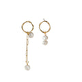 Trendy Gold Plated Metal Earrings Fashion Geometric Circle Chain Fresh Water Pearl Drop Earrings Jewelry for Women