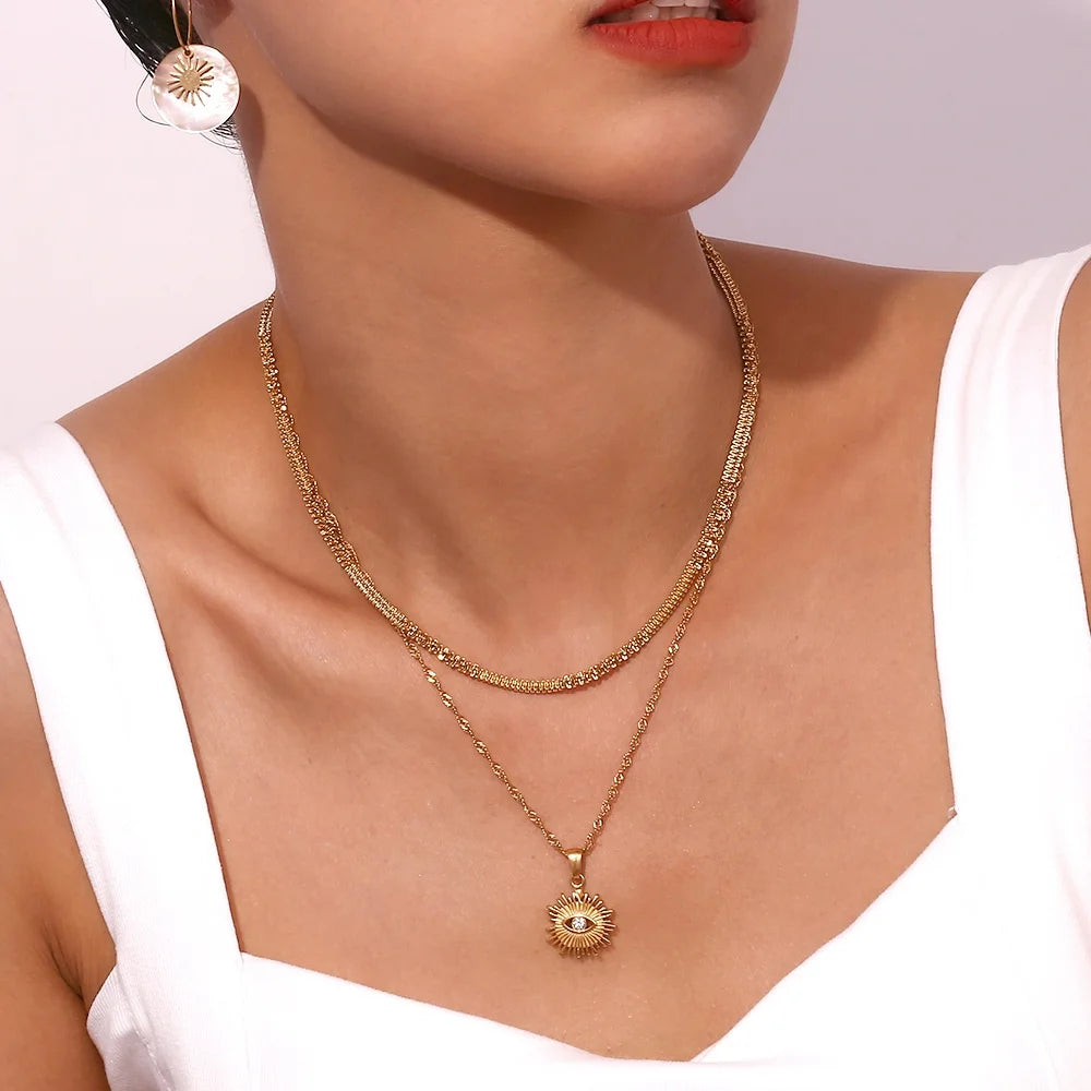 Non Tarnish Jewelry Gold Plated CZ Evil Eye Necklaces Stainless Steel Cubic Zircon Eye Evil Pendant Necklaces Women
