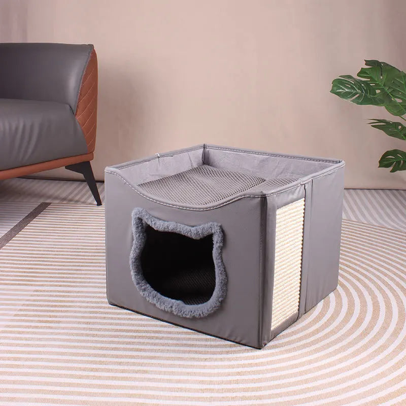 Indoor Large Cat Cave Bed Playhouse for Pet Cat House with Fluffy Ball