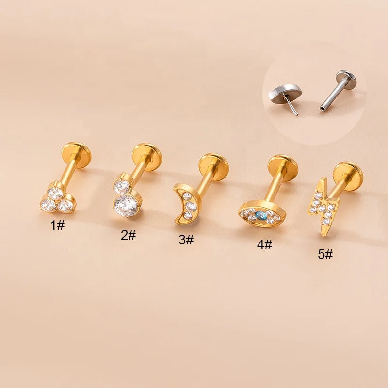 Gaby New Stainless Steel Lip Ring Helix Earring Stud Waterproof Eye Push Piercing Jewelry Gold Plated Zircon Main Wholesale
