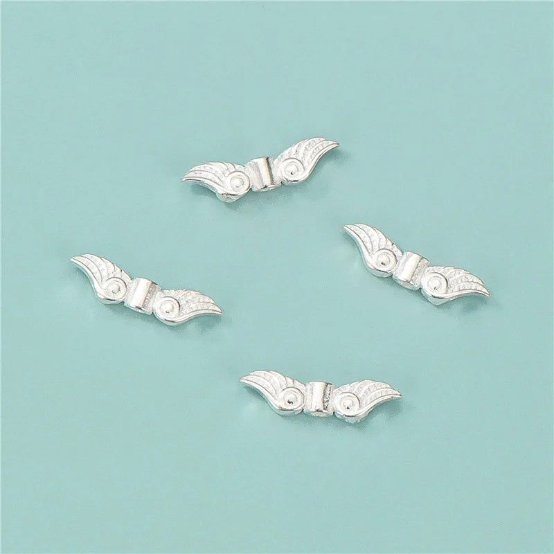 15mm Fine 925 Sterling Silver Engraved Angel Wings Pendant Beads for Diy Bracelet Necklace Making