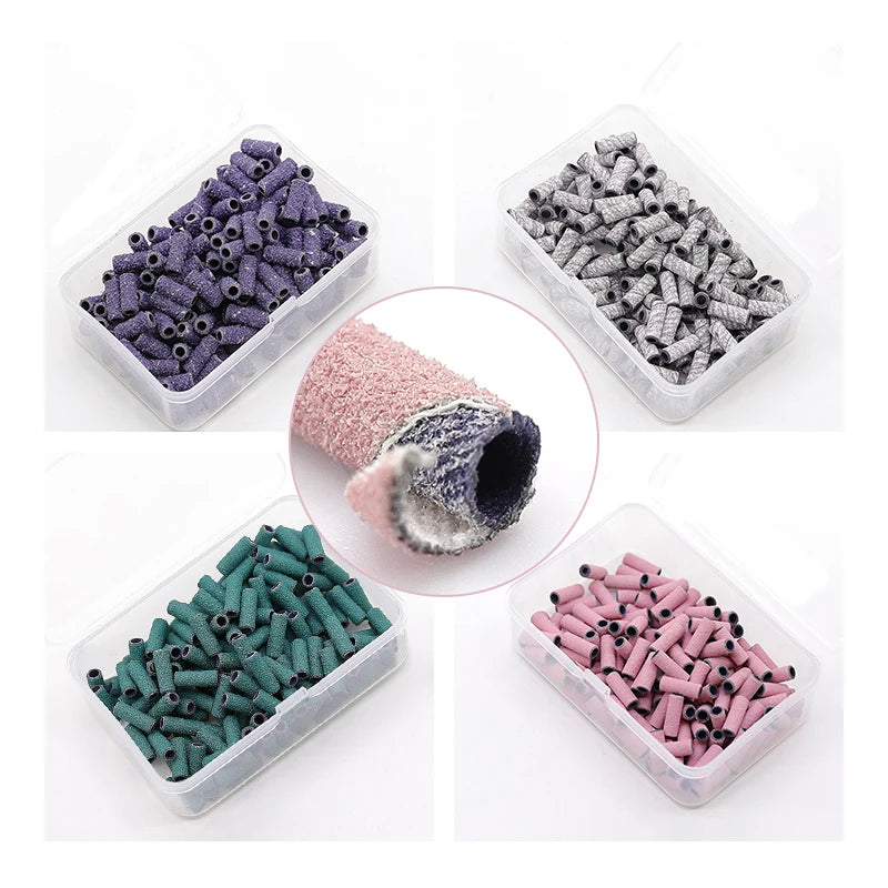3.1mm Small Manicure Pedicure Tool 80 120 150 180 240 Coarse Fine Grits Sanding Bands for Nail Drill Bits With Box