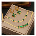 Wholesale Gold Plated Stainless Steel Emerald Zircon Heart Shape Necklace Green Gemstone Jewelry Set Women