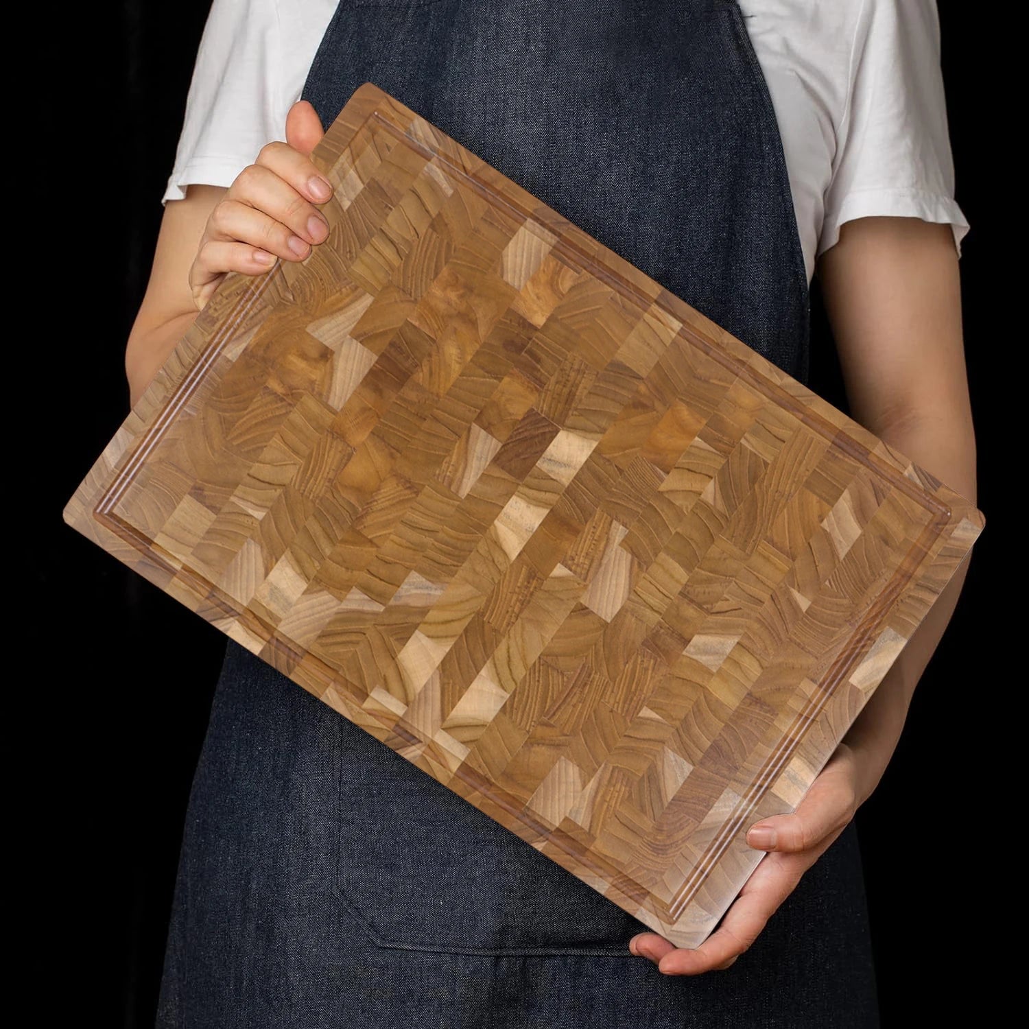Teak Wood End Grain Cutting Board Butcher Block Counter Top Kitchen Double Sided Wooden Butcher Block