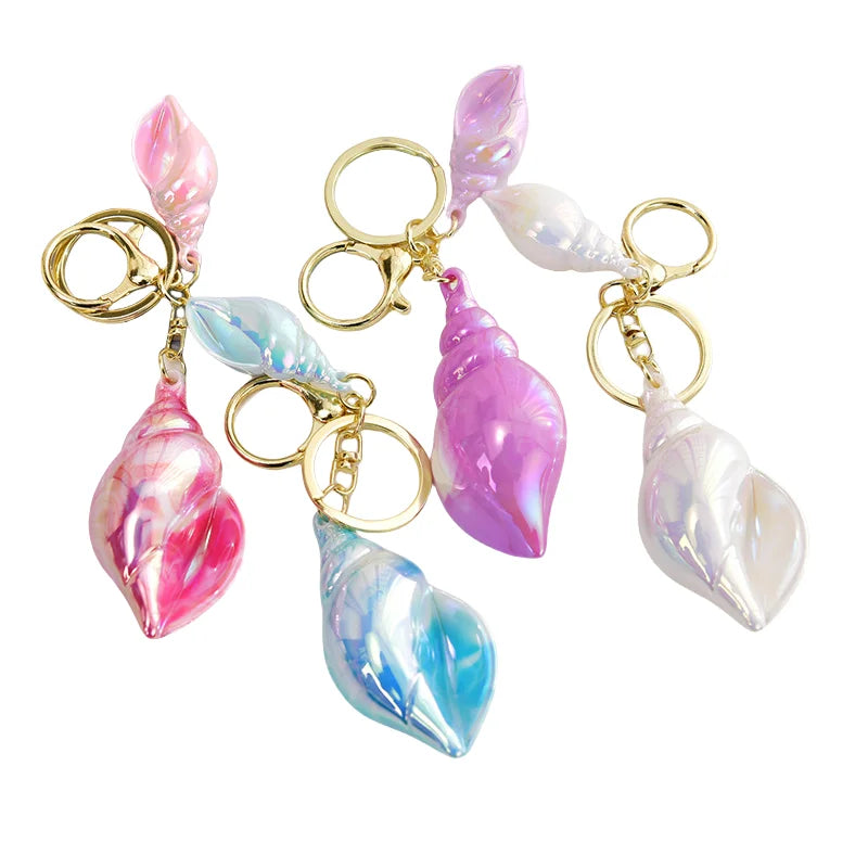 Cute Acrylic Seashell Keychain 3D Conch Pendant Summer Beach Bag Charm Car Keyring
